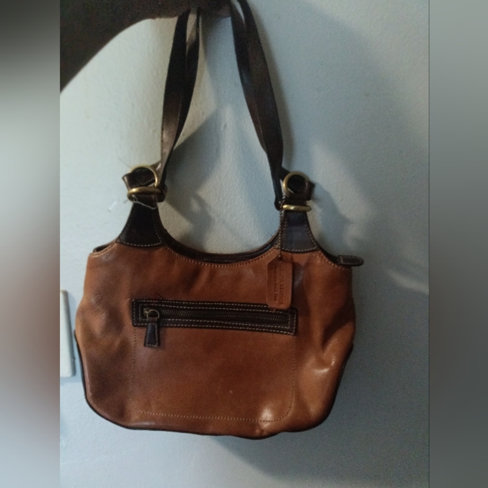 Vintage Genuine Leather Handbag with Brown Accents